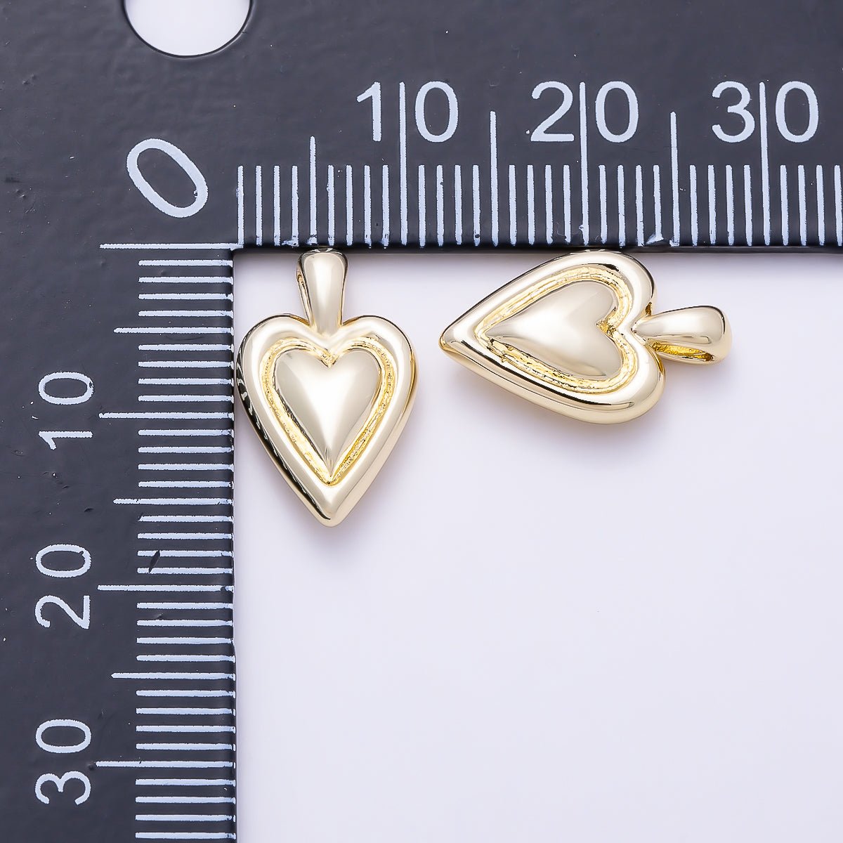 16K Gold Filled 16mm Puffy Double Layered Heart Charm | Charms-01640 - DLUXCA