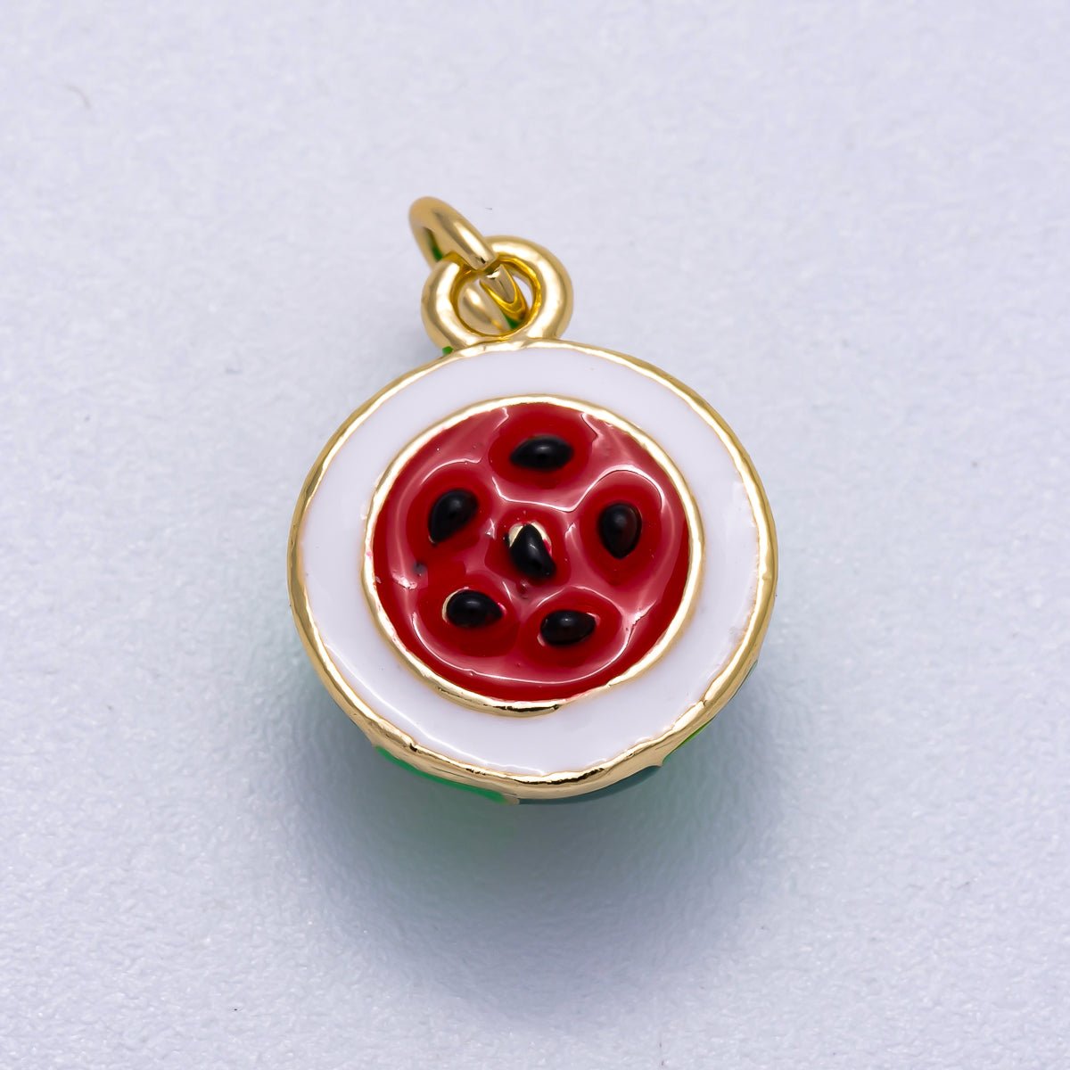 16K Gold Filled 16mm Red Enamel Watermelon 3D Multidimensional Fruit Charm | Charms - 00568 - DLUXCA