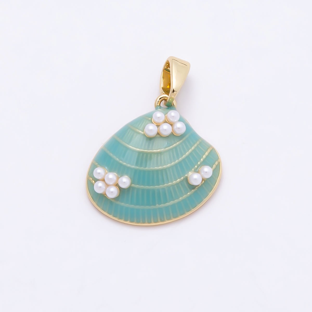 16K Gold Filled 16mm Shell Pearl Blue Enamel Clam Sea Shell Pendant | Charms-00949 - DLUXCA