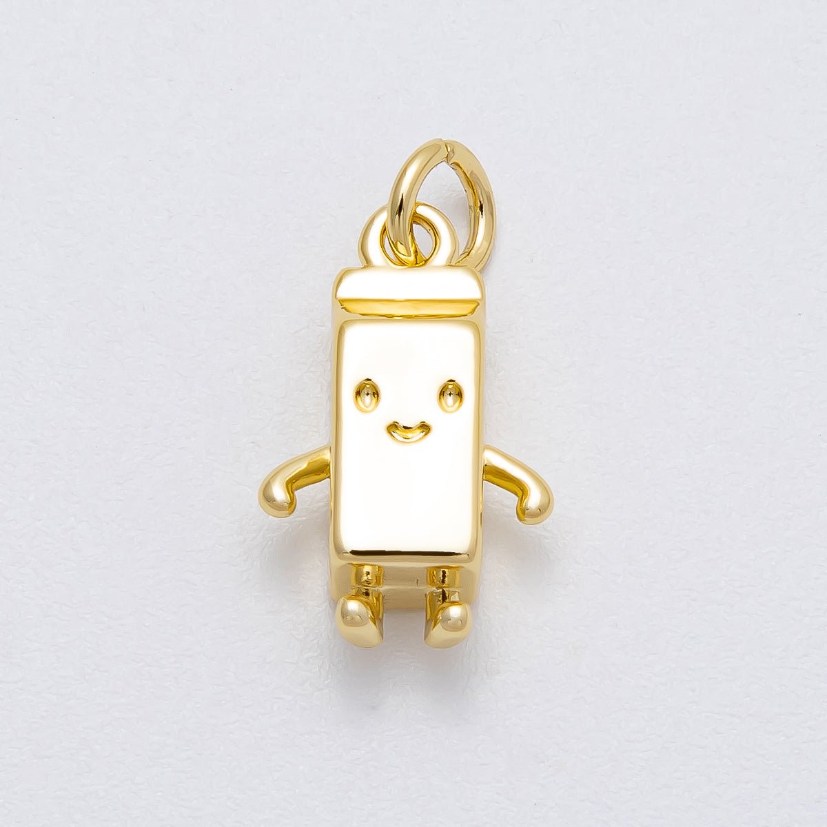 16K Gold Filled 16mm Smiley Face Milk Carton 3D Multidimensional Charm | Charms - 00459 - DLUXCA