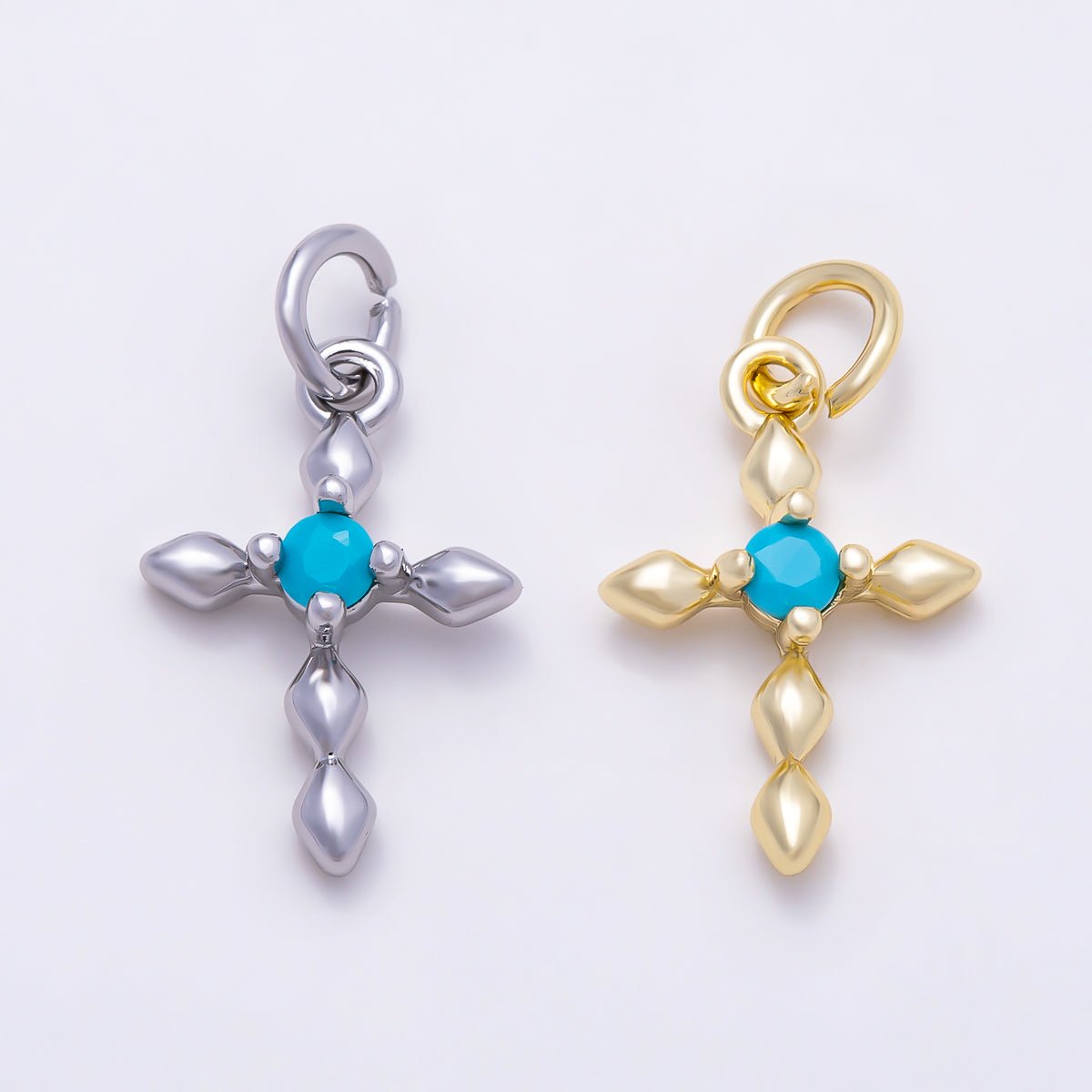 16K Gold Filled 16mm Turquoise Chubby Religious Cross Charm in Gold & Silver | Charms-02052 Charms-02053 - DLUXCA