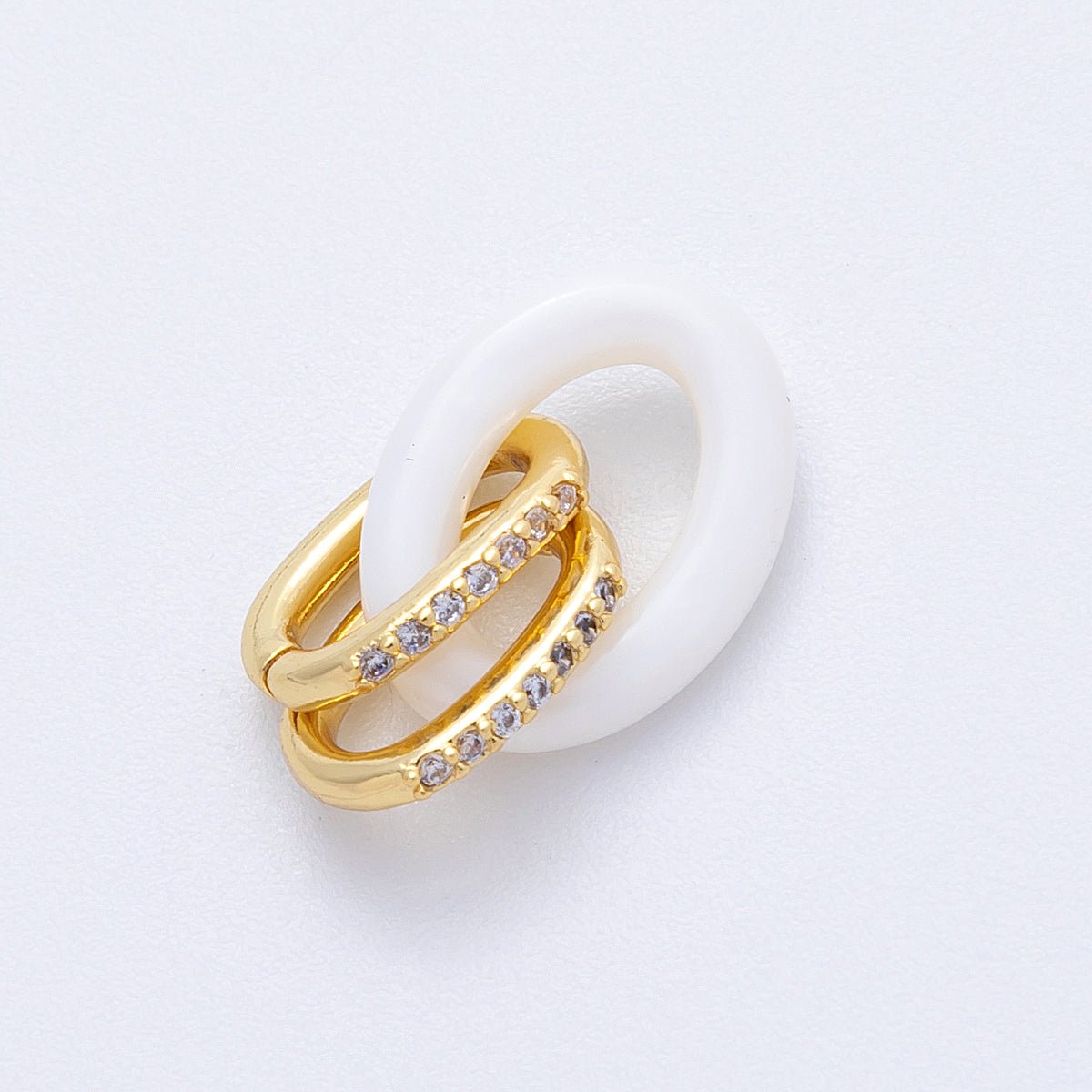 16K Gold Filled 16mm White Double Micro Paved CZ Oval Interlocking Link Findings | Findings - 00034 - DLUXCA