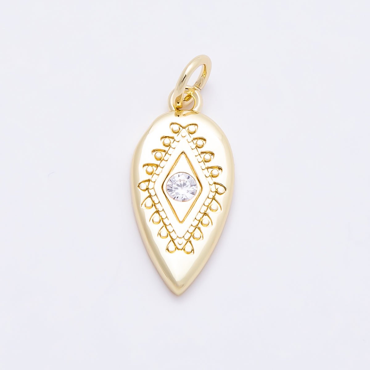 16K Gold Filled 17.5mm Clear CZ Evil Eye Artisan Sphere Arrow Charm | Charms - 00857 - DLUXCA