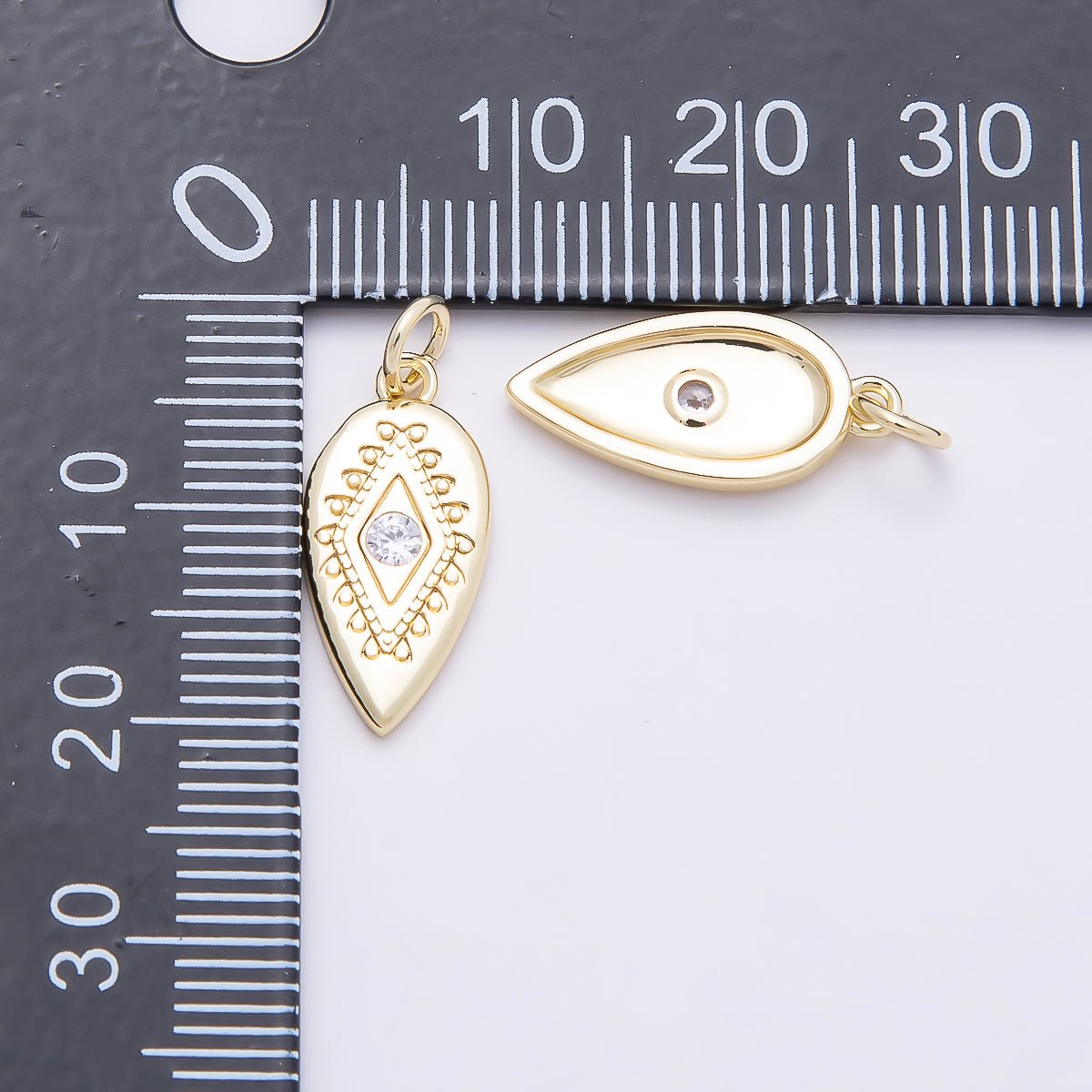 16K Gold Filled 17.5mm Clear CZ Evil Eye Artisan Sphere Arrow Charm | Charms - 00857 - DLUXCA