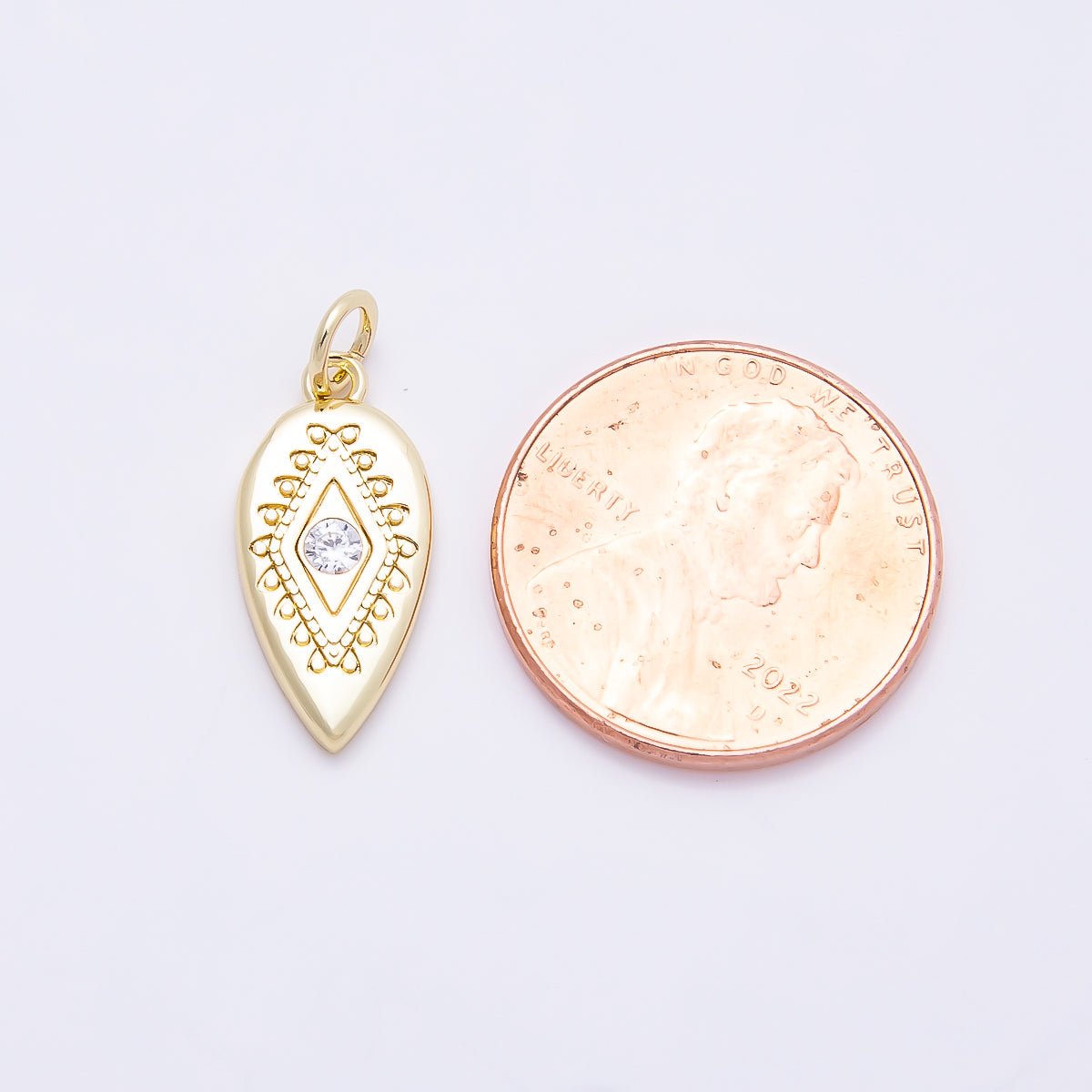 16K Gold Filled 17.5mm Clear CZ Evil Eye Artisan Sphere Arrow Charm | Charms - 00857 - DLUXCA