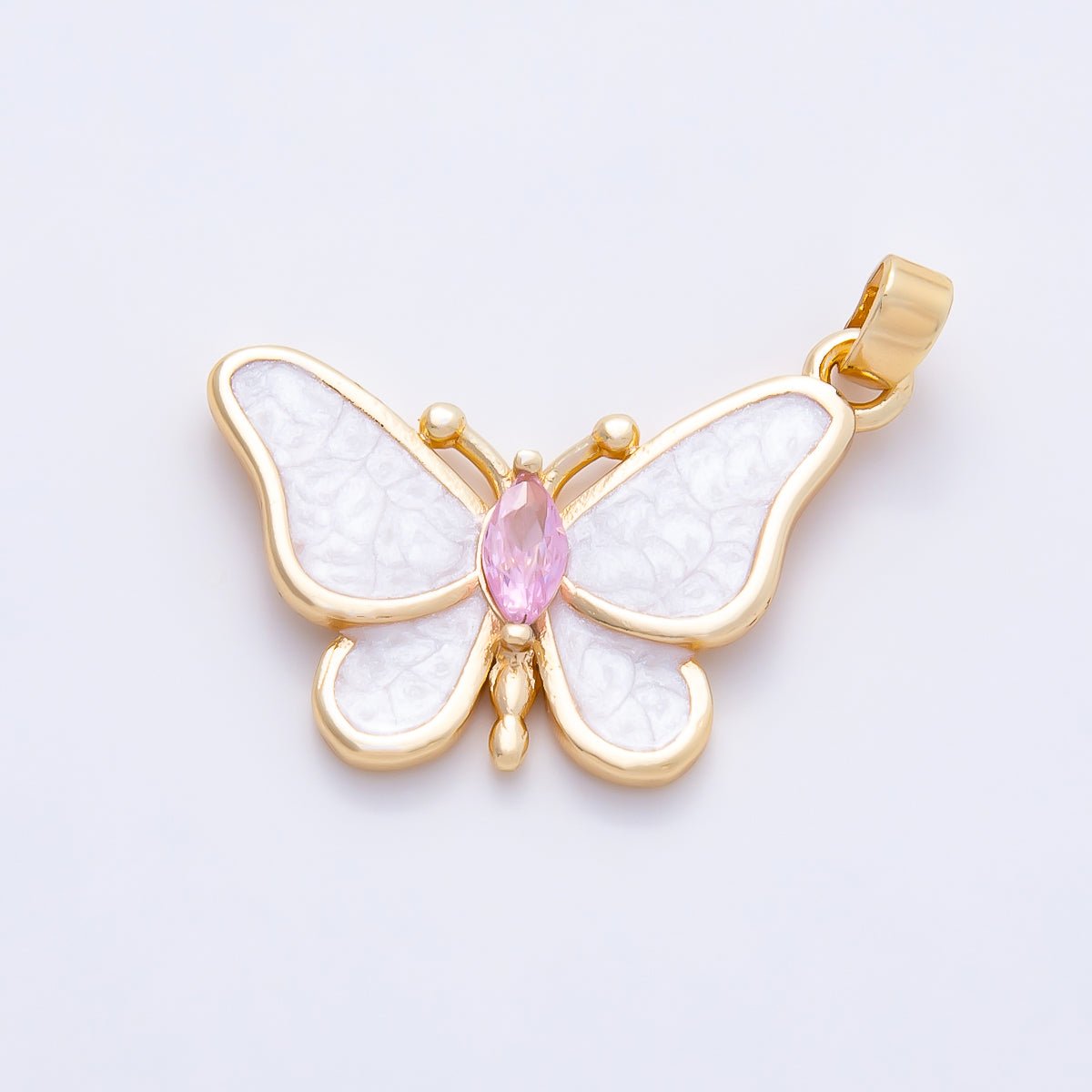16K Gold Filled 17.5mm White, Blue Glitter Enamel Marquise CZ Butterfly Pendant | Charms-01259 Charms-01260 - DLUXCA