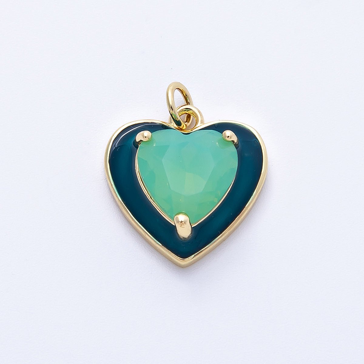 16K Gold Filled 17mm Blue Teal Turquoise CZ Enamel Heart Charm | Charms - 00387 - DLUXCA