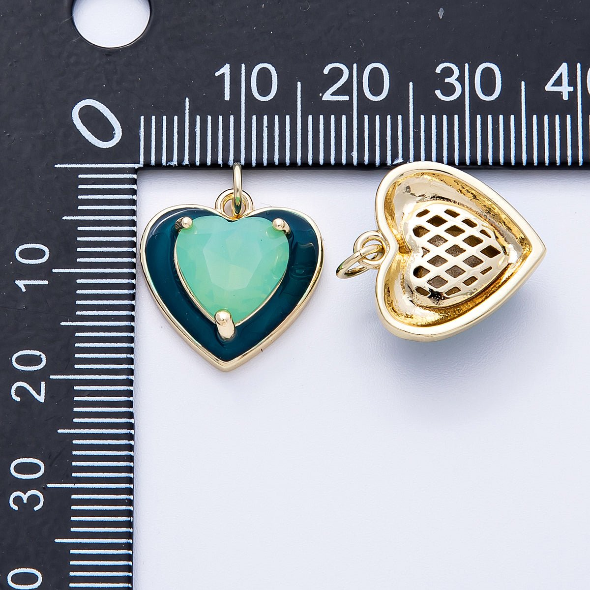 16K Gold Filled 17mm Blue Teal Turquoise CZ Enamel Heart Charm | Charms - 00387 - DLUXCA