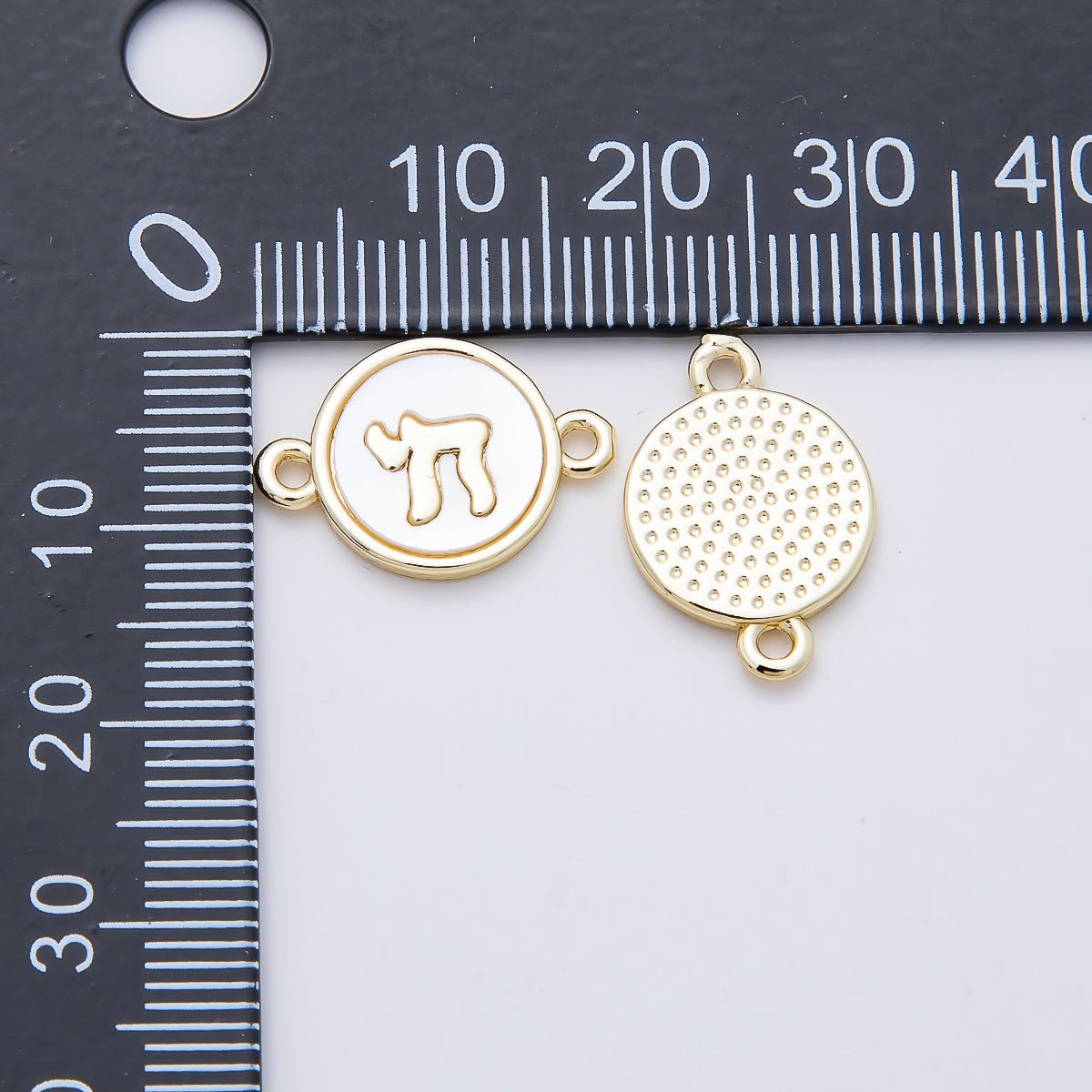 16K Gold Filled 17mm "Chai" Hebrew Shell Pearl Open Round Connectors | Connectors-00024 - DLUXCA