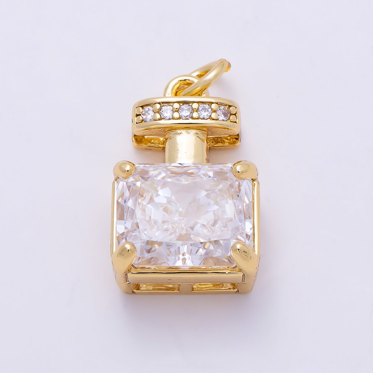 16K Gold Filled 17mm Clear Baguette Micro Paved CZ Perfume Charm in Gold & Silver | Charms-01463 Charms-01464 - DLUXCA