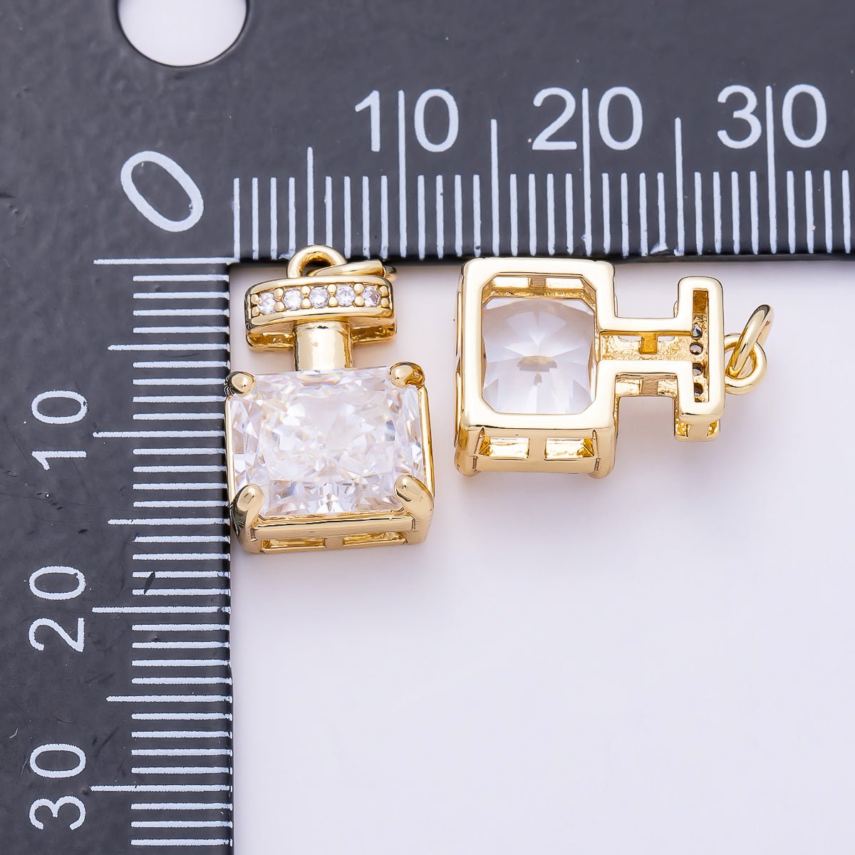 16K Gold Filled 17mm Clear Baguette Micro Paved CZ Perfume Charm in Gold & Silver | Charms-01463 Charms-01464 - DLUXCA