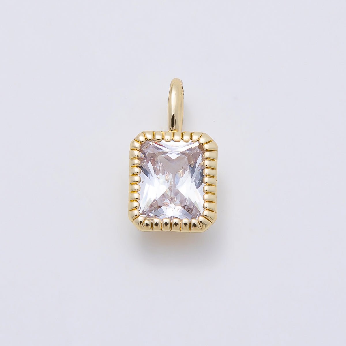 16K Gold Filled 17mm Clear Baguette Ribbed Bezel Mini Pendant | Charms-01103 - DLUXCA
