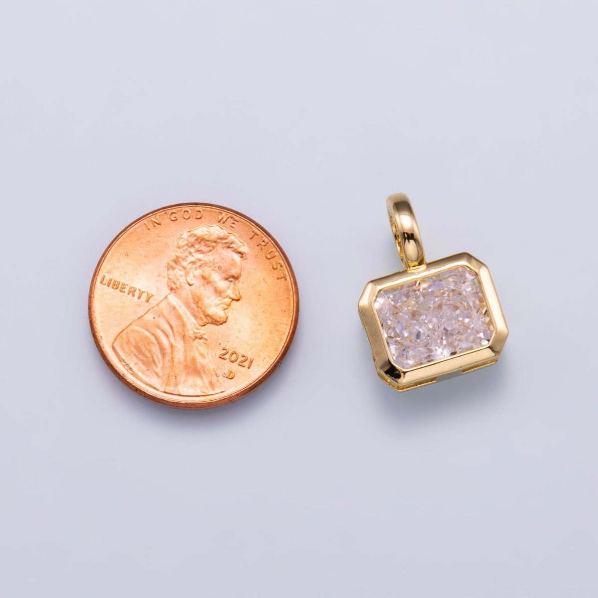 16K Gold Filled 17mm Clear CZ Baguette Solitare Square Pendant | Charms - 00750 - DLUXCA
