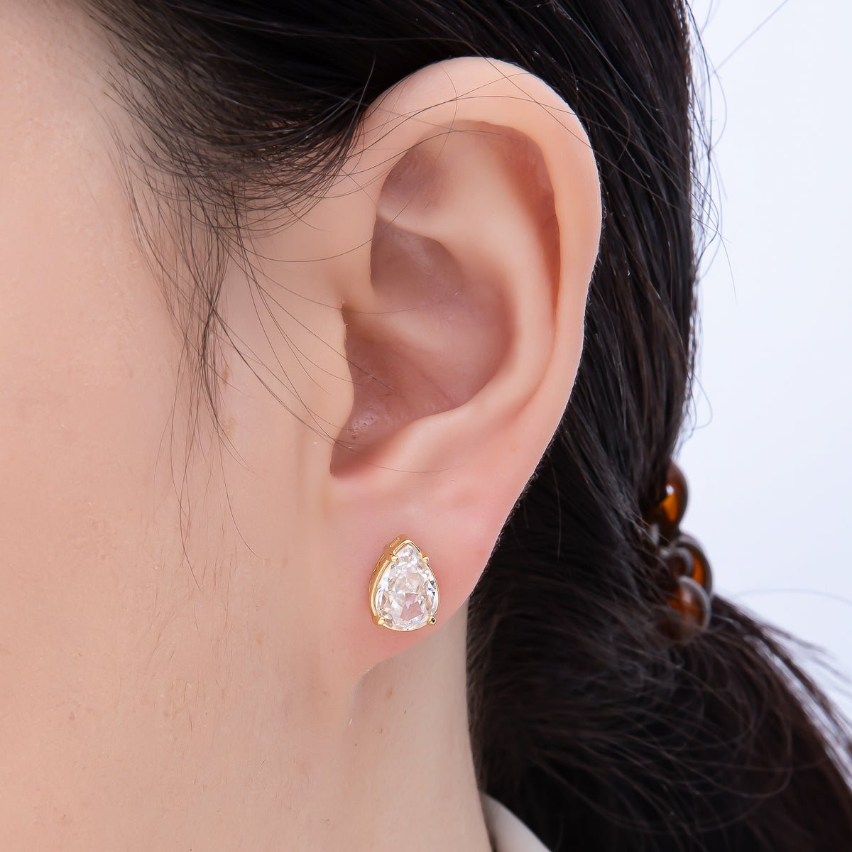 16K Gold Filled 17mm Clear CZ Teardrop Stud Earrings in Gold & Silver | Earrings - 00374 Earrings - 00375 - DLUXCA