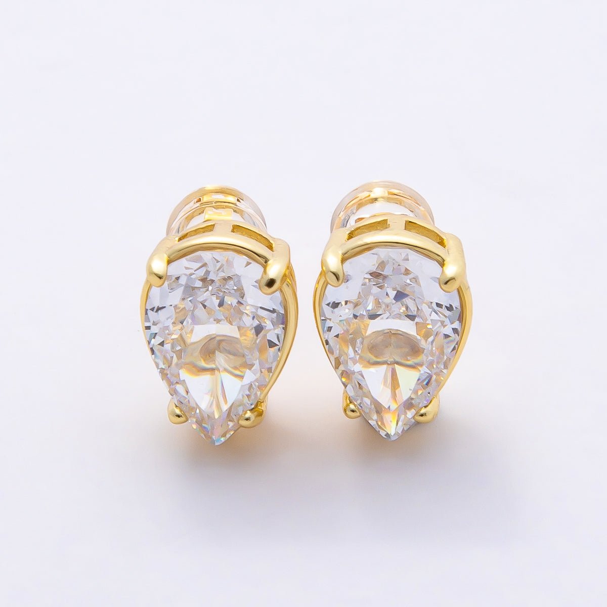 16K Gold Filled 17mm Clear CZ Teardrop Stud Earrings in Gold & Silver | Earrings - 00374 Earrings - 00375 - DLUXCA