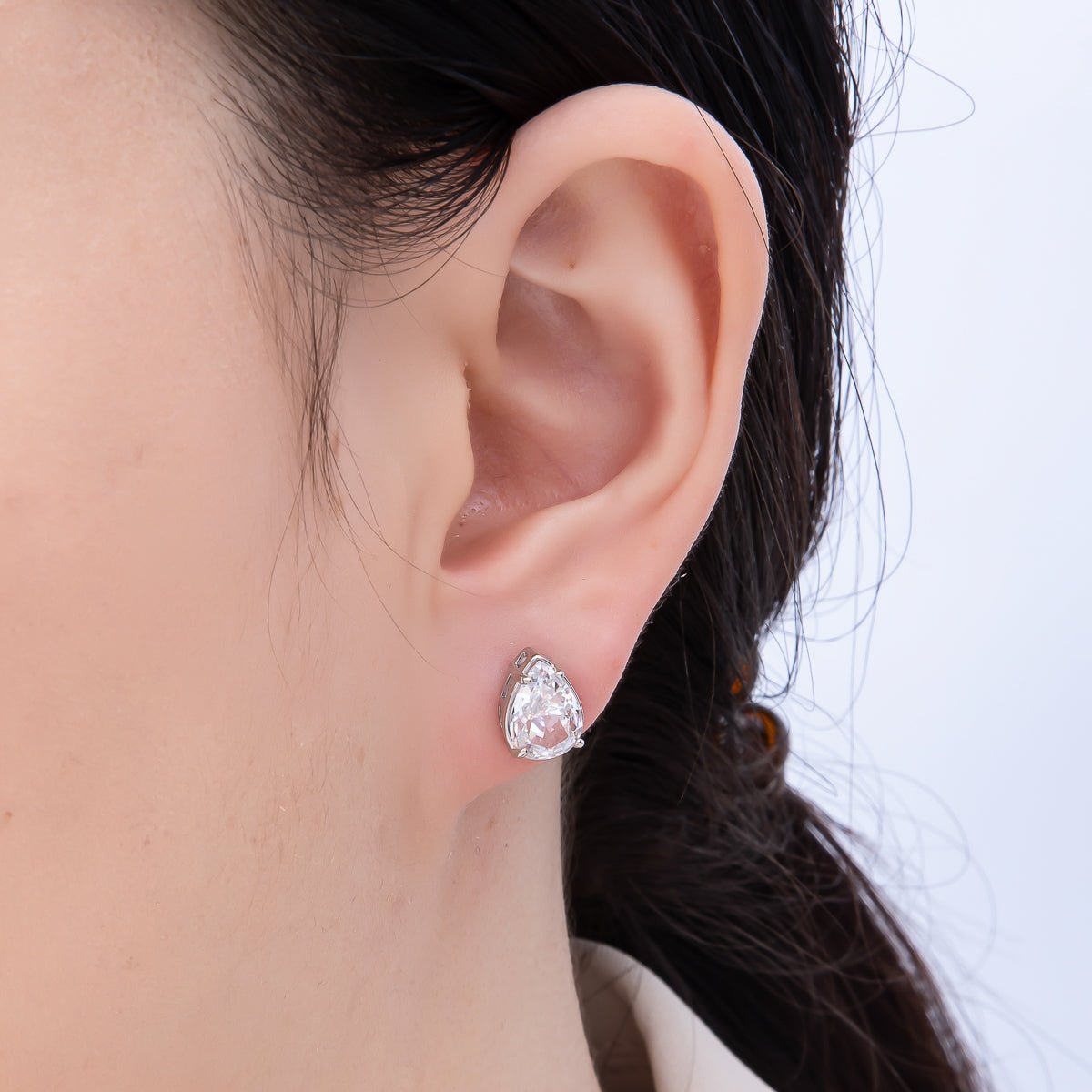16K Gold Filled 17mm Clear CZ Teardrop Stud Earrings in Gold & Silver | Earrings - 00374 Earrings - 00375 - DLUXCA