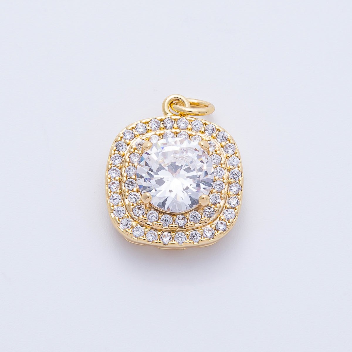 16K Gold Filled 17mm Clear Micro Paved CZ Round Square Charm in Gold & Silver | Charms - 00289 Charms - 00290 - DLUXCA