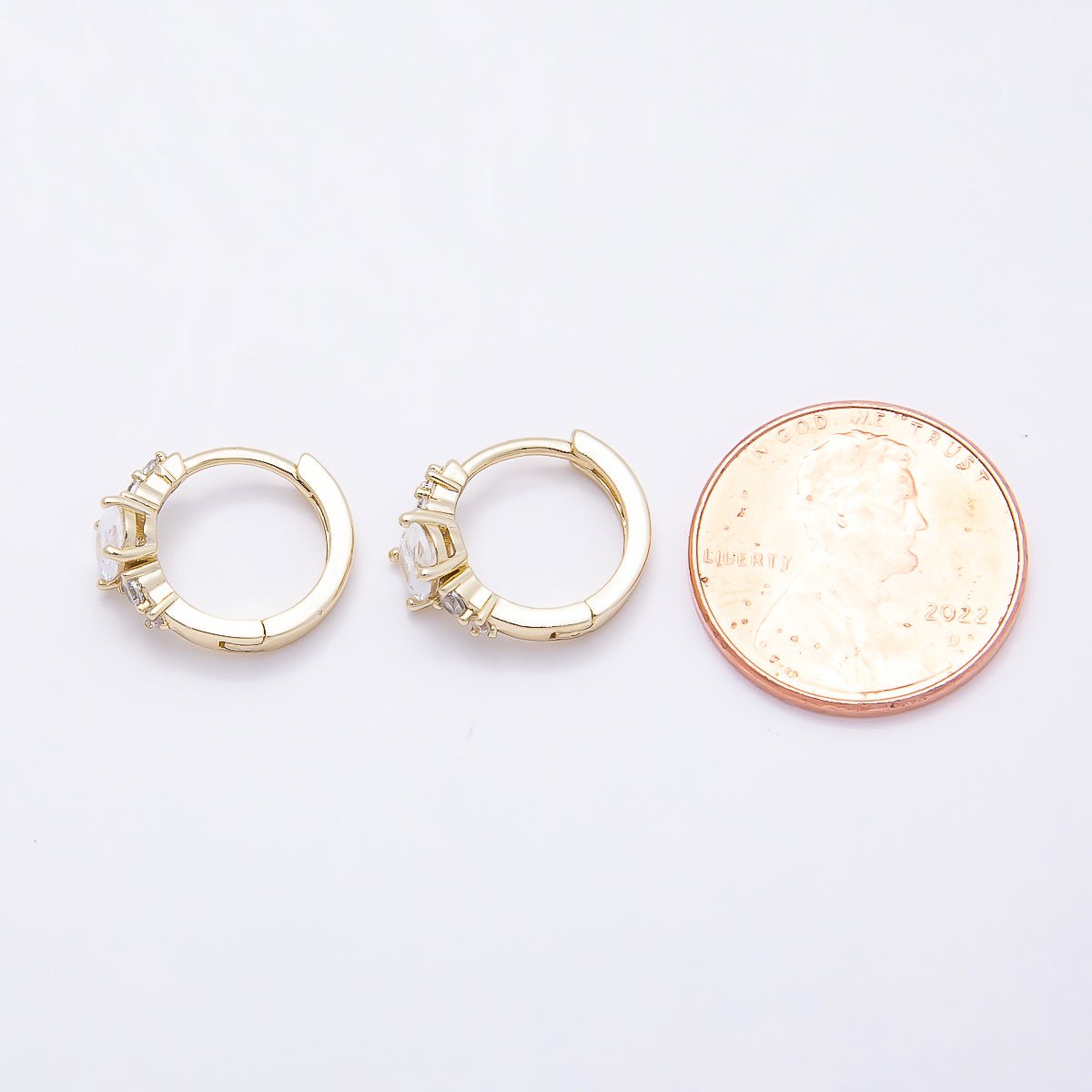 16K Gold Filled 17mm Clear Round Oval CZ Solitaire Cartilage Huggie Earrings | Earrings-00452 - DLUXCA