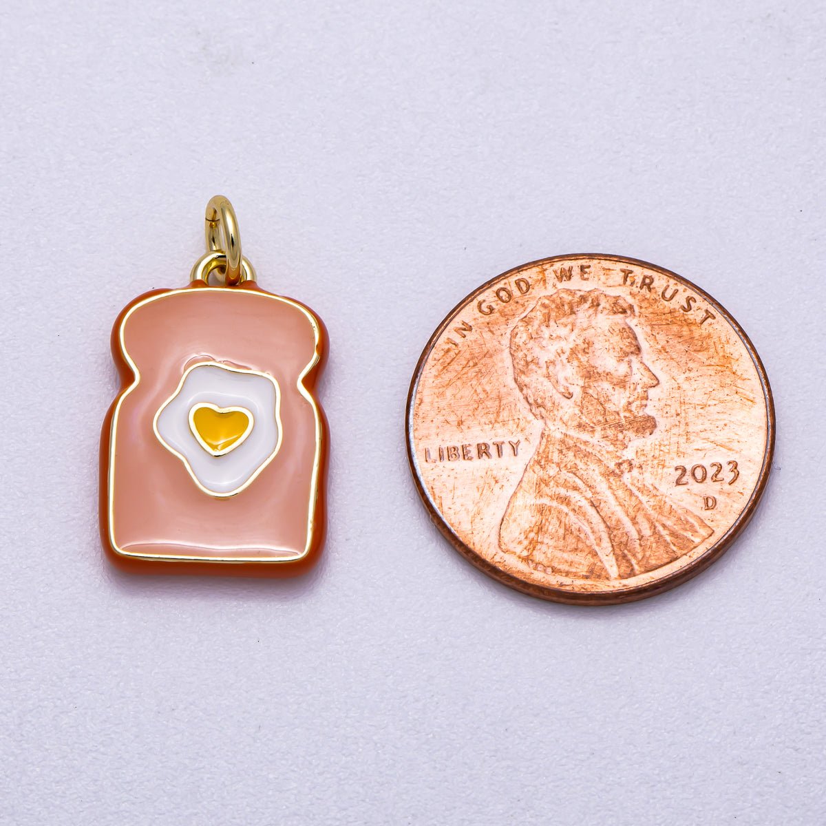 16K Gold Filled 17mm Egg Toast Breakfast Enamel Charm | Charms - 00578 - DLUXCA