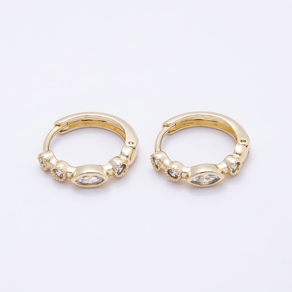16K Gold Filled 17mm Marquise Round CZ Bezel Cartilage Huggie Earrings | Earrings-00431 - DLUXCA