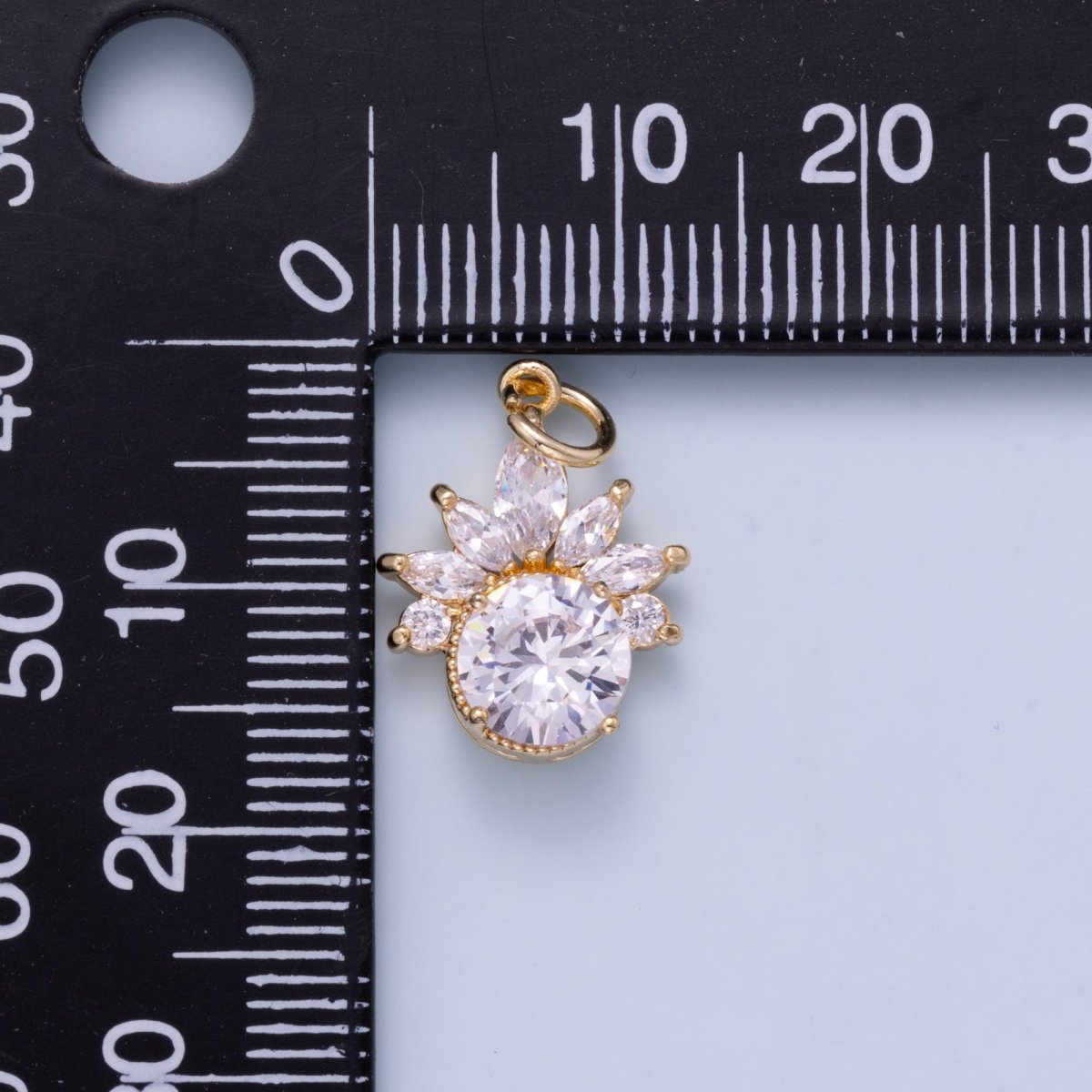 16K Gold Filled 17mm Marquise Round CZ Flower Mini Charm | Charms-01044 - DLUXCA