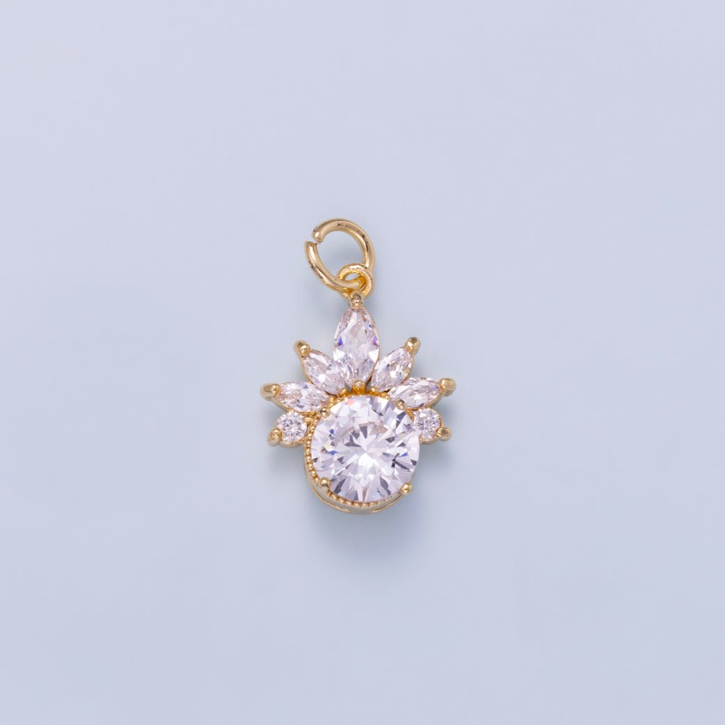 16K Gold Filled 17mm Marquise Round CZ Flower Mini Charm | Charms-01044 - DLUXCA