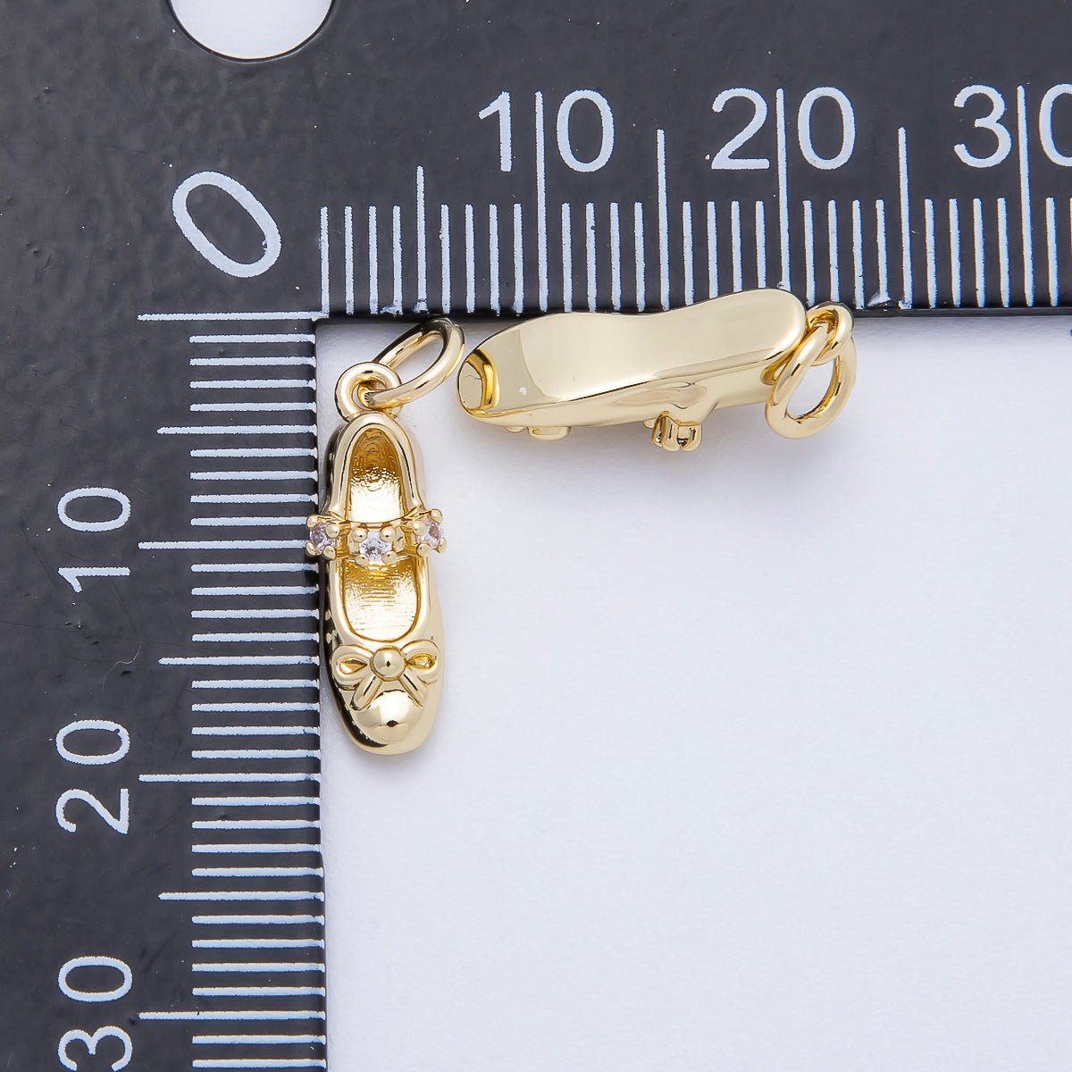 16K Gold Filled 17mm Micro Paved CZ Ballet Shoes Charm | Charms - 00748 - DLUXCA