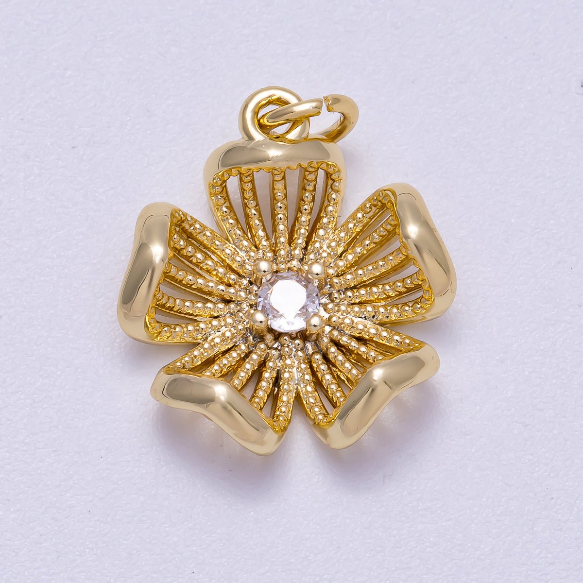 16K Gold Filled 17mm Micro Paved CZ Dotted Blooming Flower Charm | Charms - 00630 - DLUXCA