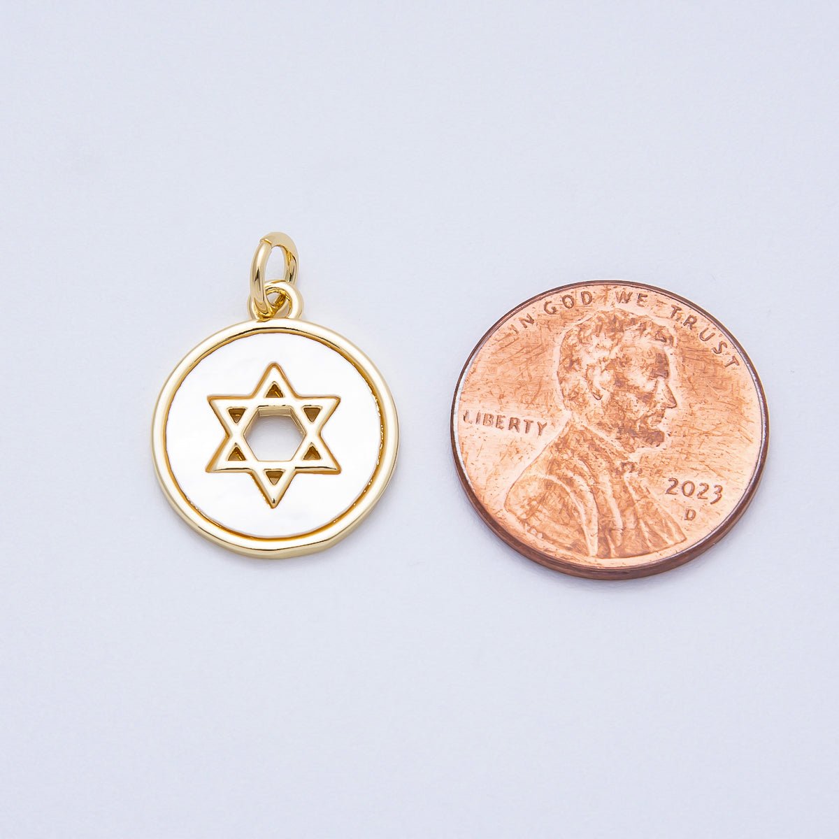16K Gold Filled 17mm Mother Of Pearl David Medallion Charm | Charms - 00663 - DLUXCA