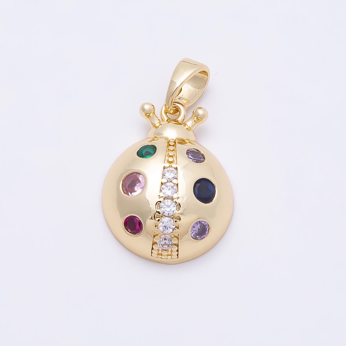16K Gold Filled 17mm Multicolor CZ Dotted Lady Bug Insect Pendant | Charms-01040 - DLUXCA
