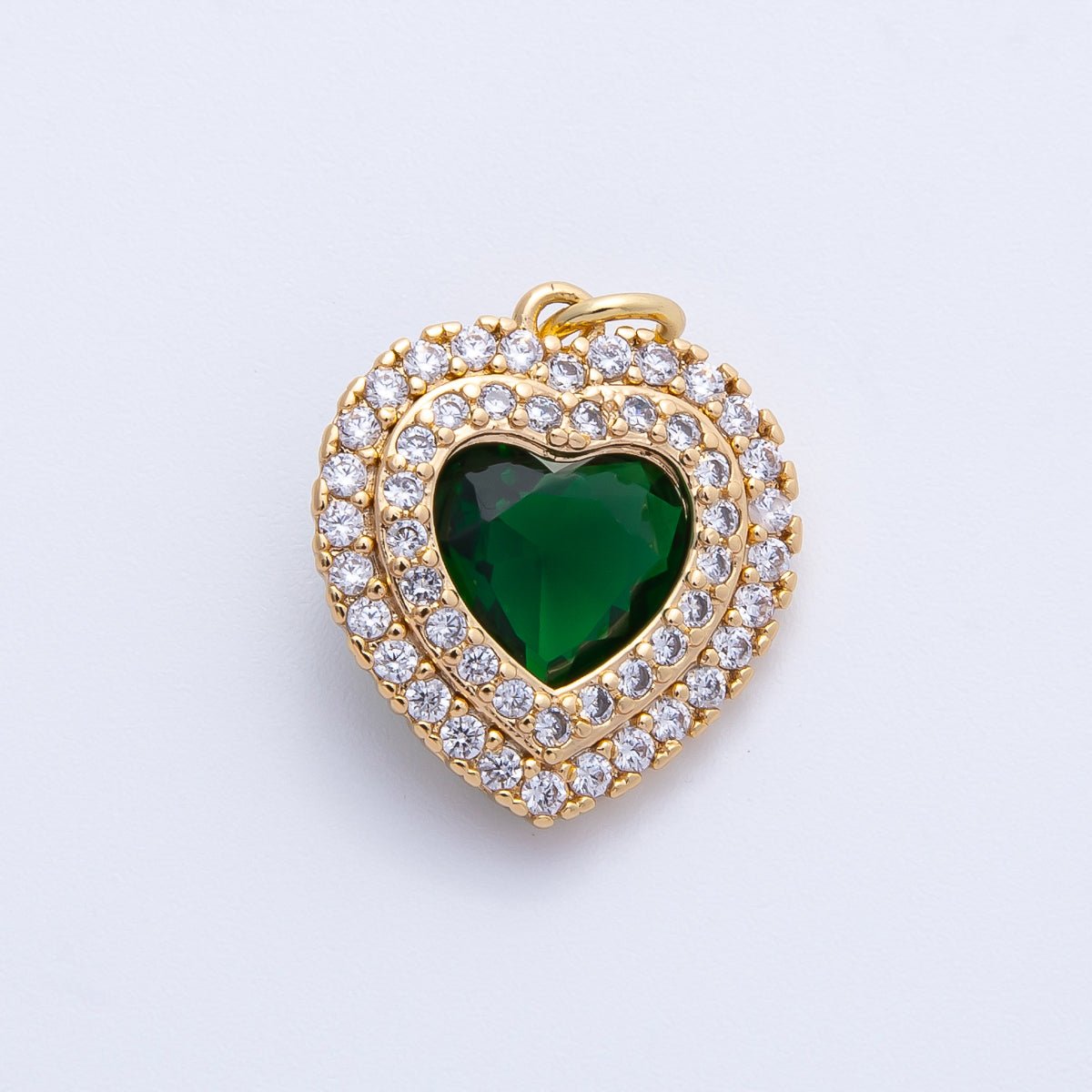 16K Gold Filled 17mm Pink, Clear, Green, Purple, Red, Blue Micro Paved CZ Heart Charm in Gold & Silver | Charms - 00304 - Charms - 00311 - DLUXCA