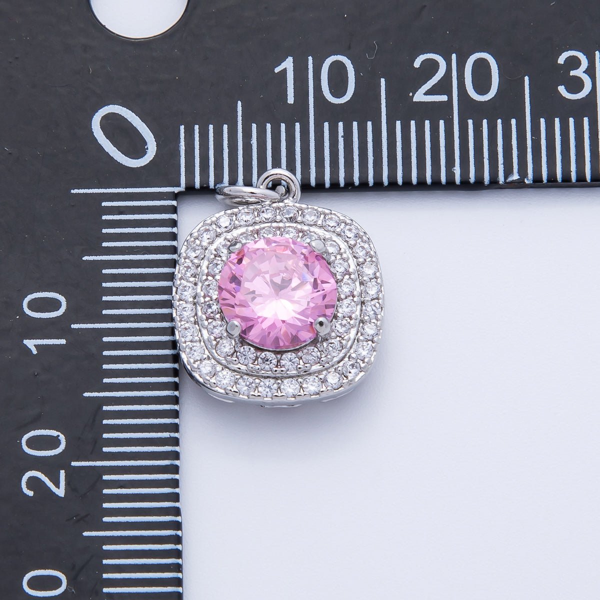 16K Gold Filled 17mm Pink Round Clear Micro Paved CZ Square Charm in Gold & Silver | Charms - 00291 Charms - 00292 - DLUXCA