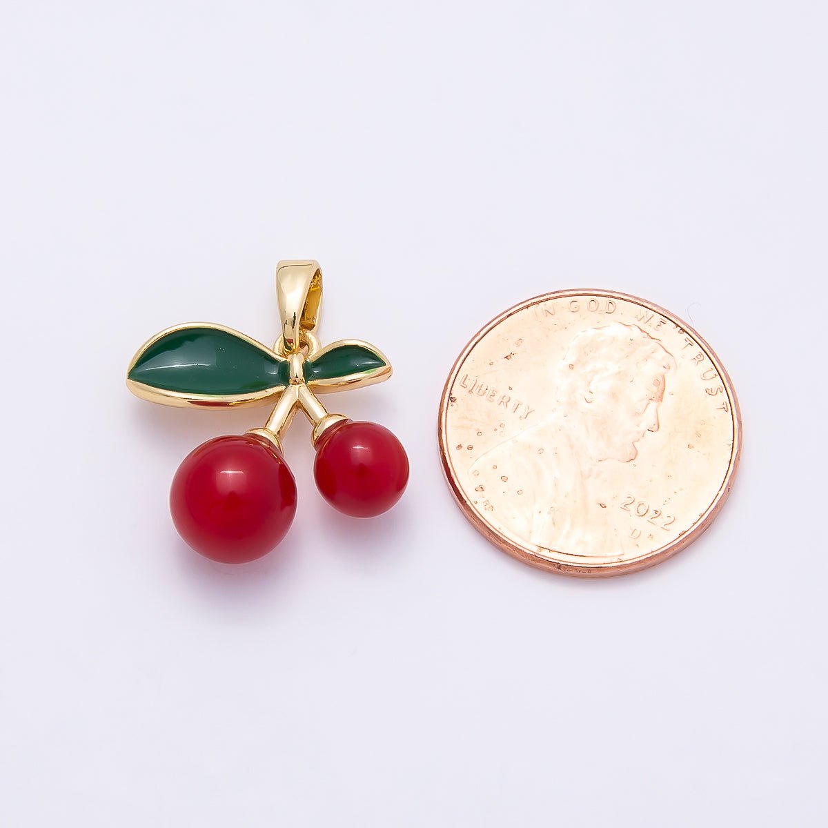 16K Gold Filled 17mm Red Enamel Cherry Fruit Pendant | Charms-01039 - DLUXCA