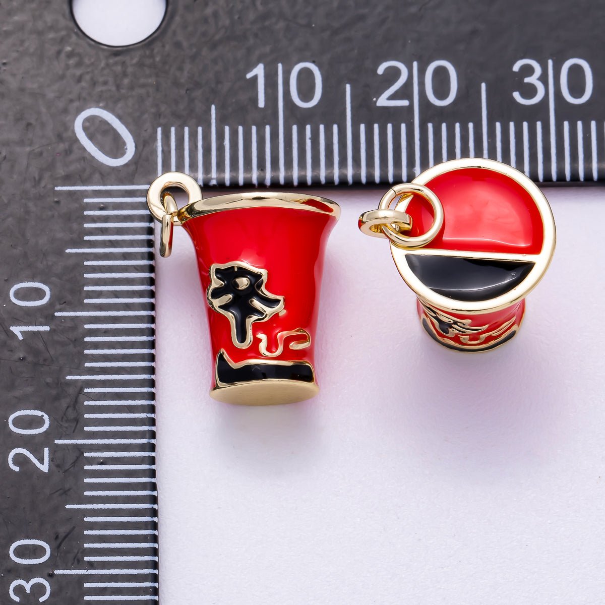 16K Gold Filled 17mm Red Enamel Ramen Instant Noodle Cup 3D Multidimensional Charm | Charms - 00569 - DLUXCA