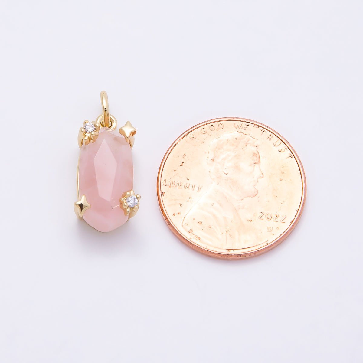 16K Gold Filled 17mm Rose Quartz, Amethyst, Citrine Multifaceted Oval Gemstone CZ Pendant | Charms-01009 - Charms-01011 - DLUXCA