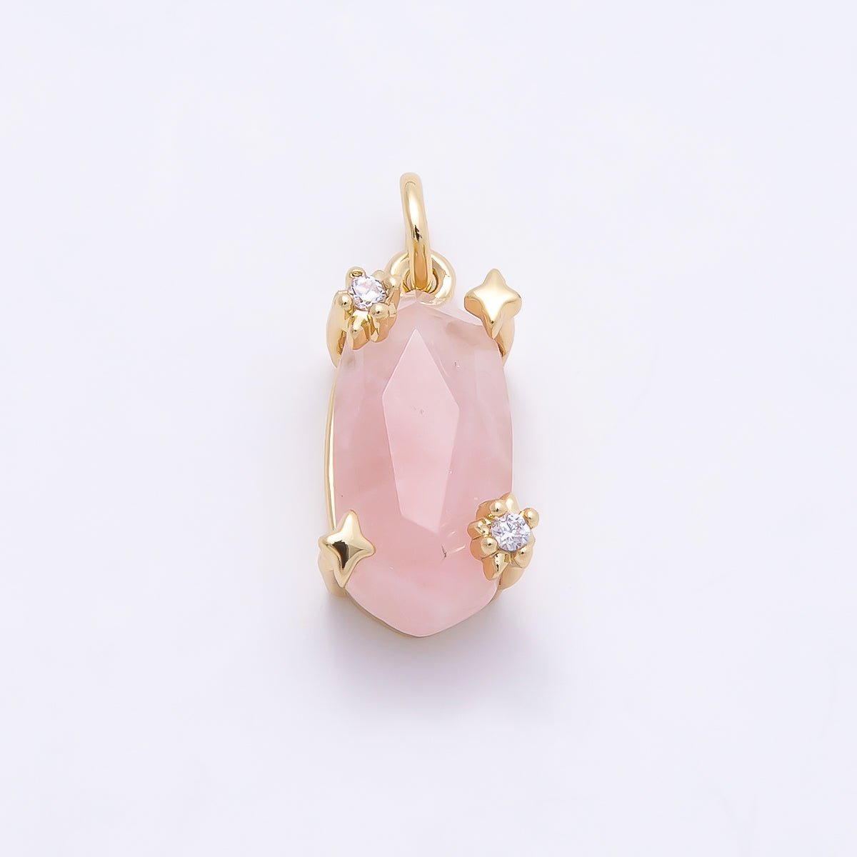 16K Gold Filled 17mm Rose Quartz, Amethyst, Citrine Multifaceted Oval Gemstone CZ Pendant | Charms-01009 - Charms-01011 - DLUXCA