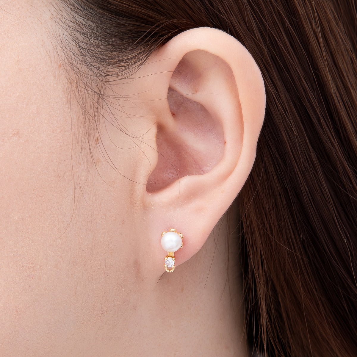 16K Gold Filled 17mm Shell Pearl CZ Loop Drop Stud Earring Findings in Gold & Silver | Findings-00501 Findings-00502 - DLUXCA