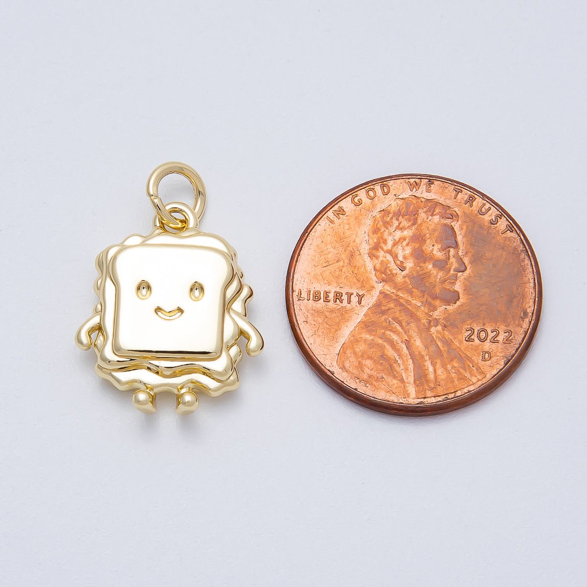 16K Gold Filled 17mm Smiley Face Toast Sandwich 3D Multidimensional Charm | Charms - 00458 - DLUXCA