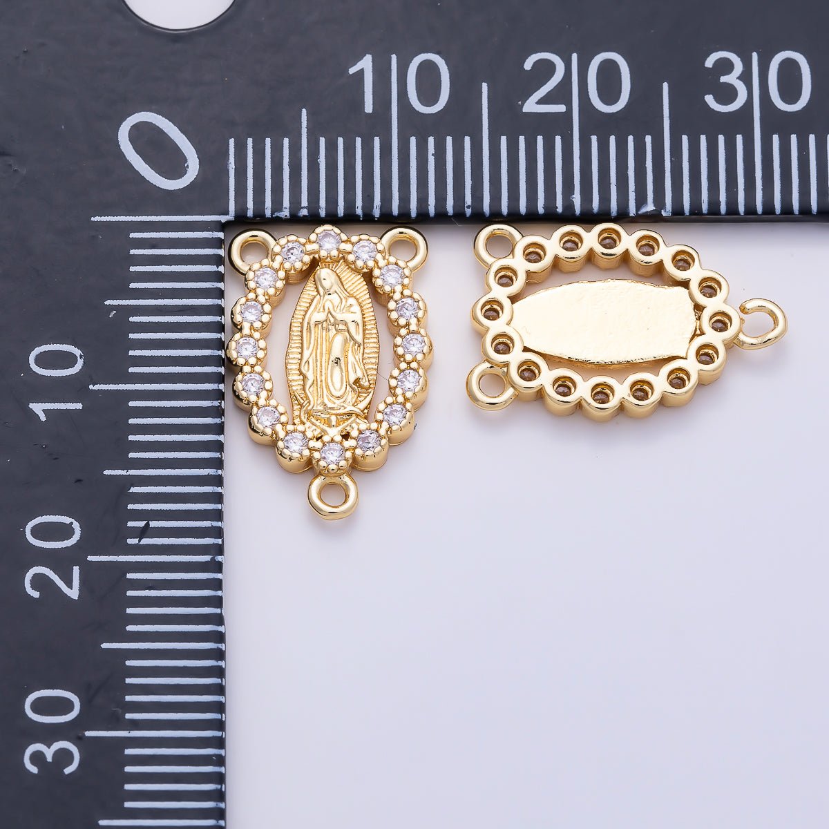 16K Gold Filled 17mm Virgin Mary CZ 3 Way Rosary Centerpiece Connector | Connectors-00041 - Connectors-00042 - DLUXCA