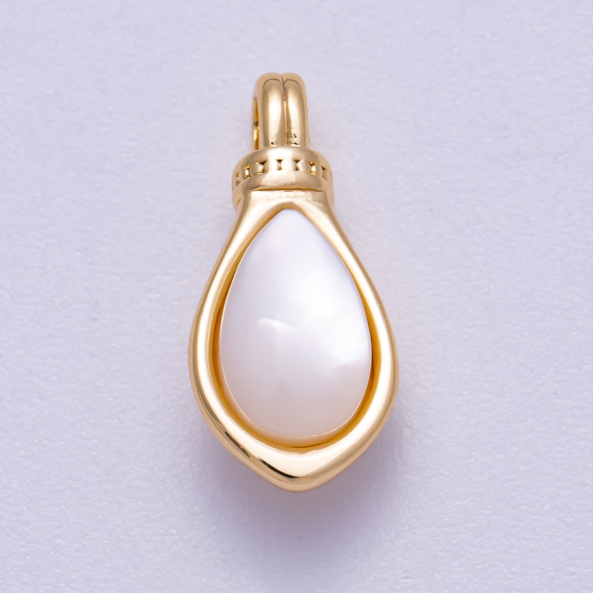 16K Gold Filled 17mm White Shell Pearl Teardrop Bezel Charm | Charms - 00638 - DLUXCA