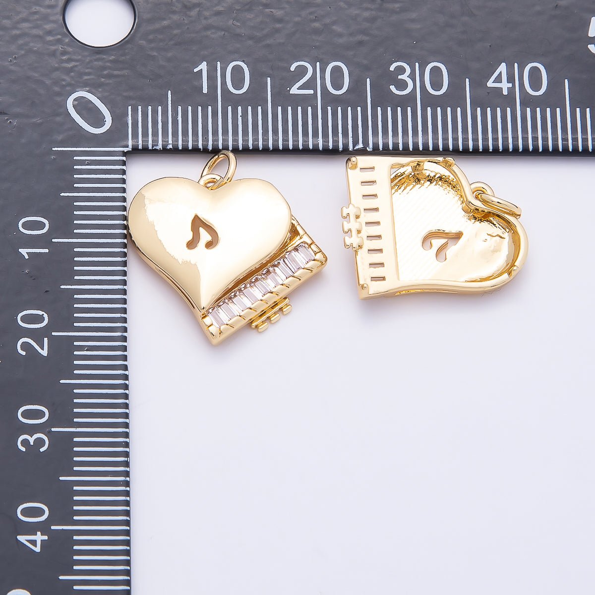 16K Gold Filled 18.5mm Clear CZ Baguette Grand Piano Musical Instrument Note Love Charm | Charms - 00860 - DLUXCA