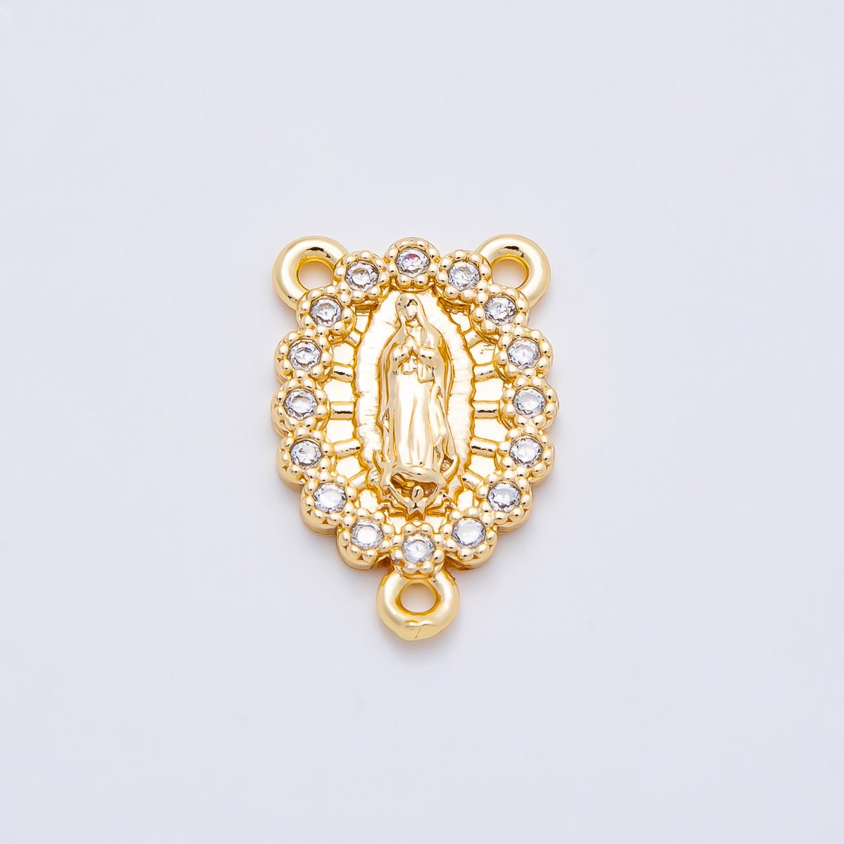 16K Gold Filled 18.5mm Mother Mary Micro Paved CZ Oval Triple Connector in Gold & Silver | Connectors-00028 Connectors-00029 - DLUXCA