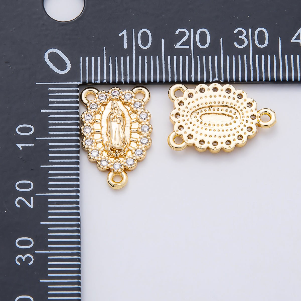 16K Gold Filled 18.5mm Mother Mary Micro Paved CZ Oval Triple Connector in Gold & Silver | Connectors-00028 Connectors-00029 - DLUXCA