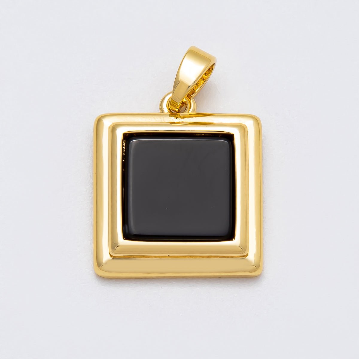 16K Gold Filled 18mm Black Bezel Square Pendant | Charms - 00480 - DLUXCA