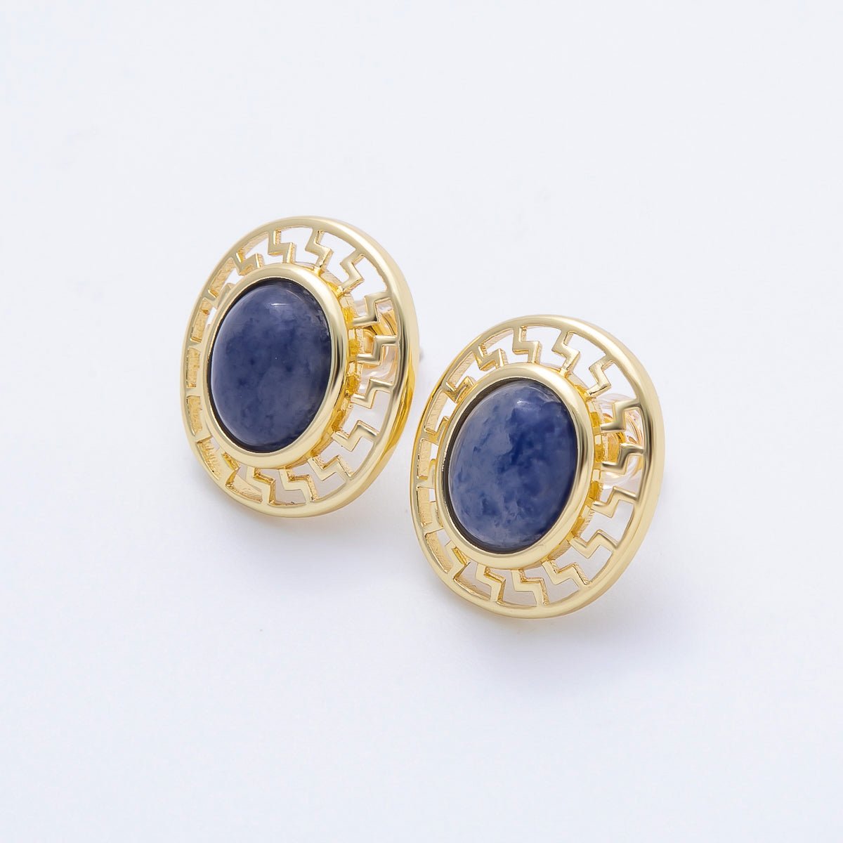 16K Gold Filled 18mm Carnelian, White Quartz, Kyanite Gemstone Open Filigree Geometric Bezel Stud Earrings | Earrings - 00343 ~ Earrings - 00345 - DLUXCA