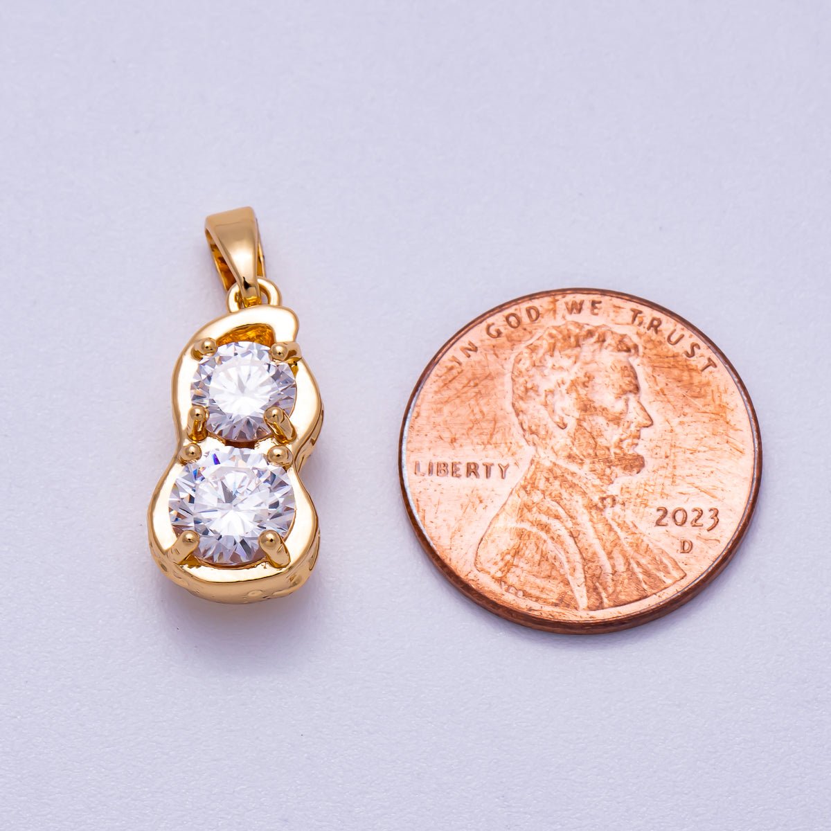 16K Gold Filled 18mm Clear CZ Bezel Double Eight Pendant | Charms - 00581 - DLUXCA