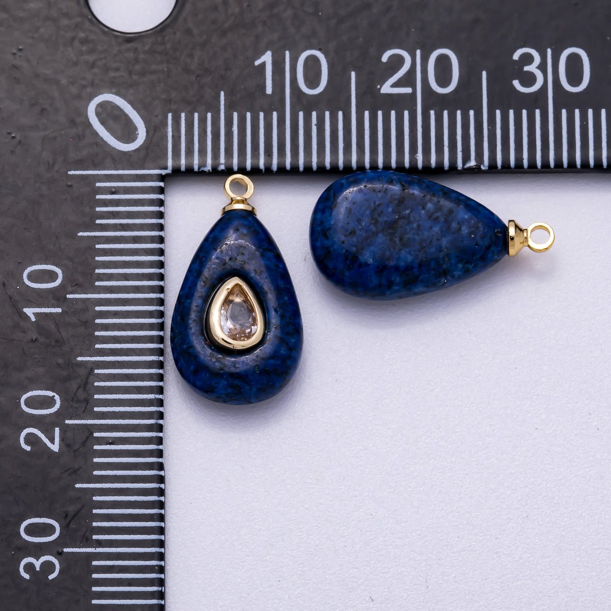 16K Gold Filled 18mm Clear CZ Embedded Blue Lapis Lazuli Teardrop Charm | Charms - 00579 - DLUXCA