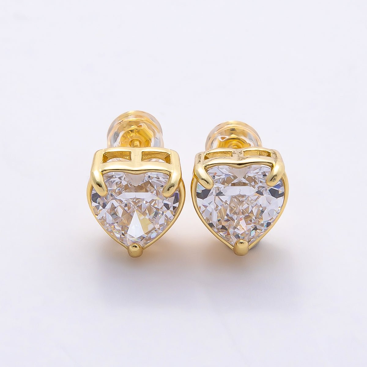 16K Gold Filled 18mm Clear CZ Heart Love Stud Earrings in Gold & Silver | Earrings - 00376 Earrings - 00377 - DLUXCA