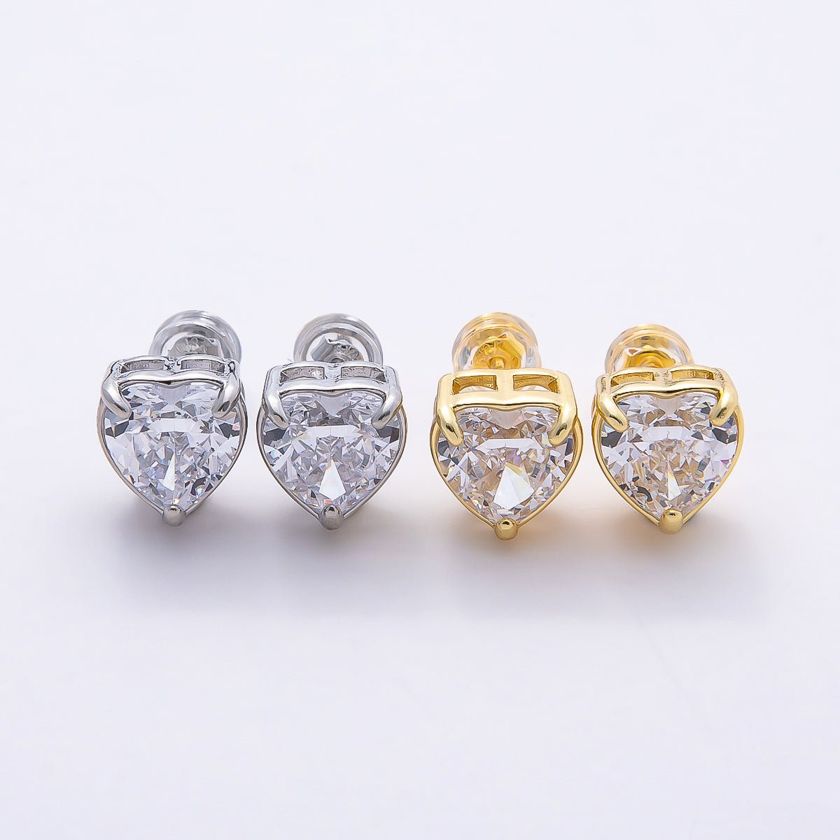 16K Gold Filled 18mm Clear CZ Heart Love Stud Earrings in Gold & Silver | Earrings - 00376 Earrings - 00377 - DLUXCA
