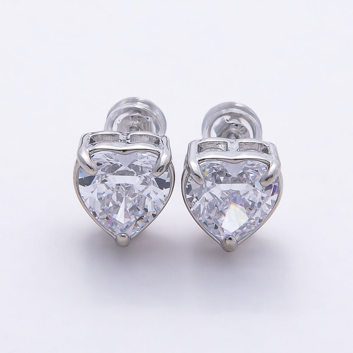 16K Gold Filled 18mm Clear CZ Heart Love Stud Earrings in Gold & Silver | Earrings - 00376 Earrings - 00377 - DLUXCA